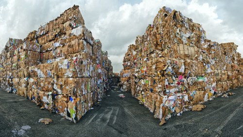 Recycling bins and separated waste streams outside a Shepherds Bush business